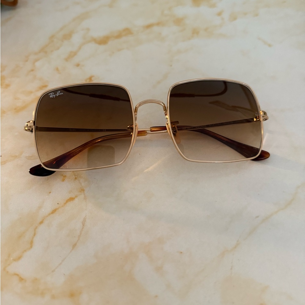 Ray-Ban Women's Gold Frame Sunglasses with Brown Lenses